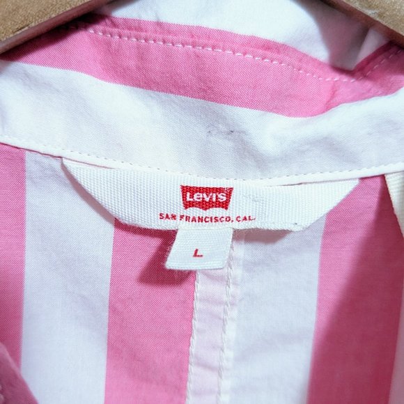 Levi's Pink and White Striped Front-Tie Cropped Tank Top Size Large - Picture 3 of 5